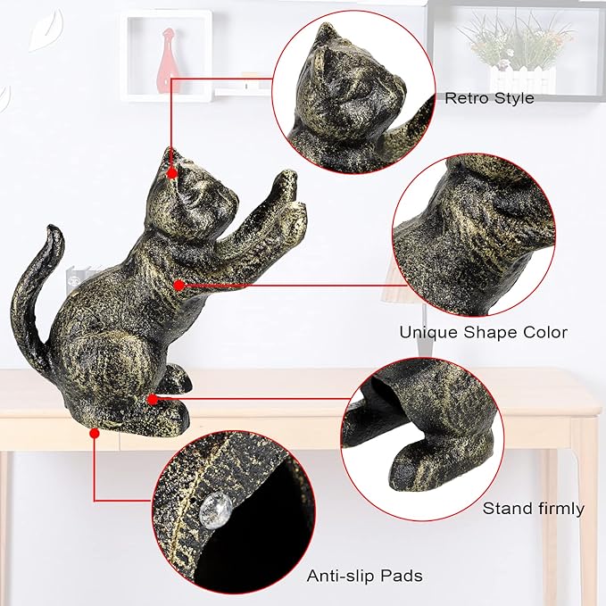 2 Pack Cat Decorative Bookends for Shelf - Cast Iron Book Ends Cute Dog Bookend Support for Home Decor, Heavy Duty Book Stands Vintage Antique Shelf Decor for Reading Enthusiasts or Cat Lovers