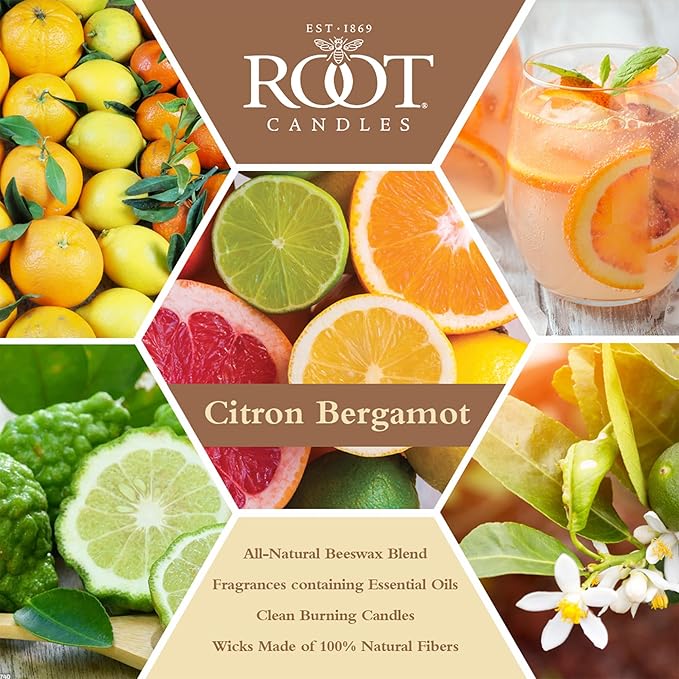 Root Candles Scented Candles Honeycomb Beeswax Blend Premium Handcrafted Candle, Small Veriglass, Citron & Bergamot