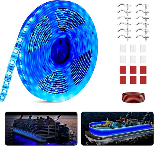 20FT Marine LED Strip Lights for Pontoon, Boat LED Strip Lights 12V Waterproof, Ideal as Under Gunnel Lights, Deck Light, Boat Interior Light for Kayak, Jon Boat and Fishing Boats (Blue)