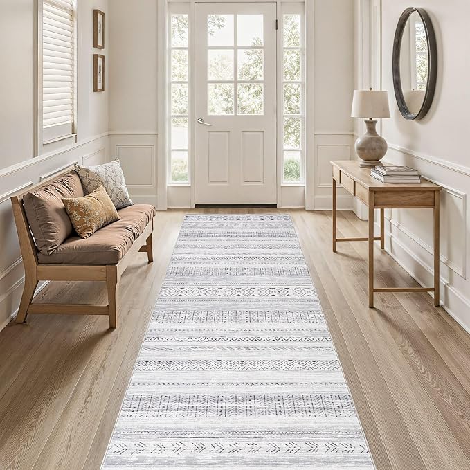 cotiled Washable 3x8 Runner Rugs: Washable Boho Rugs with Non Slip Backing Large Soft Indoor Stain Resistant Carpet for Living Room Bedroom Farmhouse Dining Room Lightweight Home Decor Dark Grey