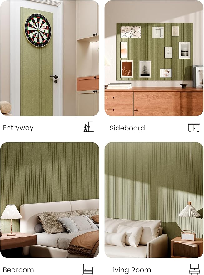 Bumusty Large Cork Board Alternative-48 x 36" Felt Bulletin Board Tiles, with 30 Pushpins, 70 Adhesive Tabs, Fine-Stripe 12-Pack, Cork Boards for Office Push Pin Board Felt Board-Olive Green