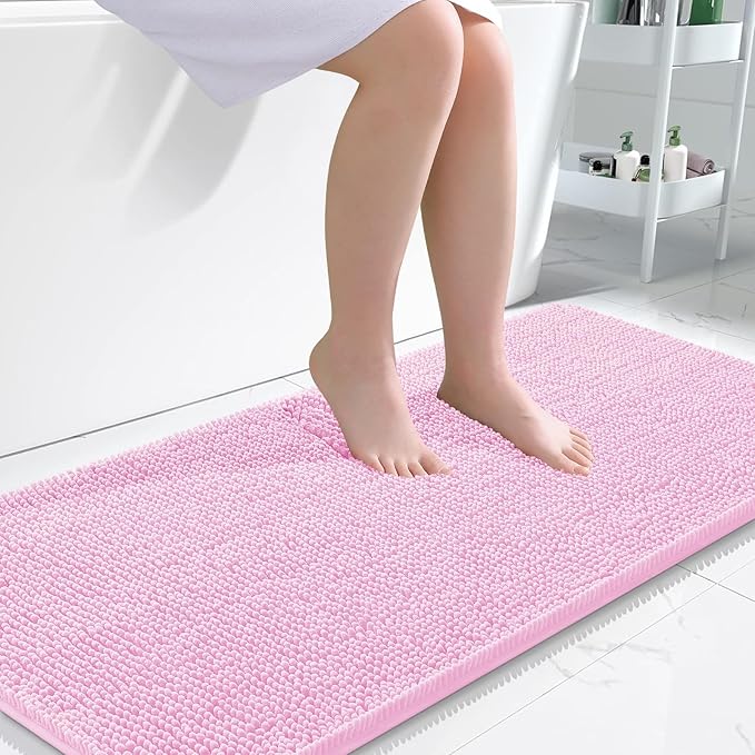 OLANLY Large Bathroom Rugs 50x30, Extra Soft Absorbent Chenille Bath Rugs, Rubber Backing Quick Dry, Machine Washable Bath Mats for Bathroom Floor, Tub and Shower, Home Decor Accessories, Pink
