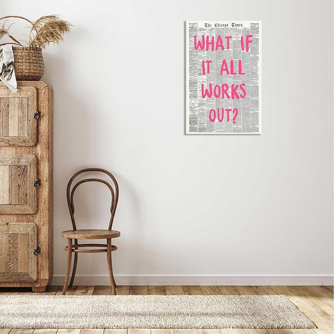 Drimiler What If It All Works Out Poster Retro Newspaper Pink Font Canvas Wall Art Positive Affirming Quote Minimalist Prints Painting For Home Bedroom Dorm Wall Decor 16x24in Wframed