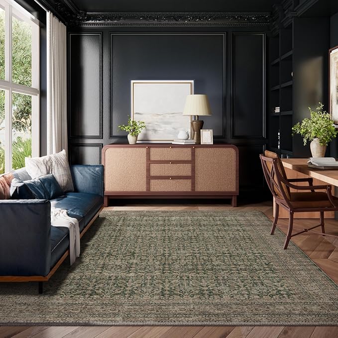 Machine Washable Rugs for Living Room: 6x9 Area Rugs Boho Vintage Rugs Stain Resistant Non Slip Low Pile Soft Lightweight Carpet for Bedroom Kitchen Dining Room Nursery Kids Room Farmhouse