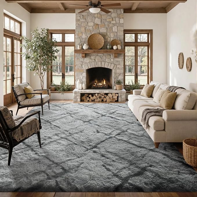 Area Rugs for Living Room 6x9Ft, Soft Fluffy Shagg Plush Bedroom Rug Non-Slip,Large Carpet for Nursery Kids Dorm Home Decor,Grey