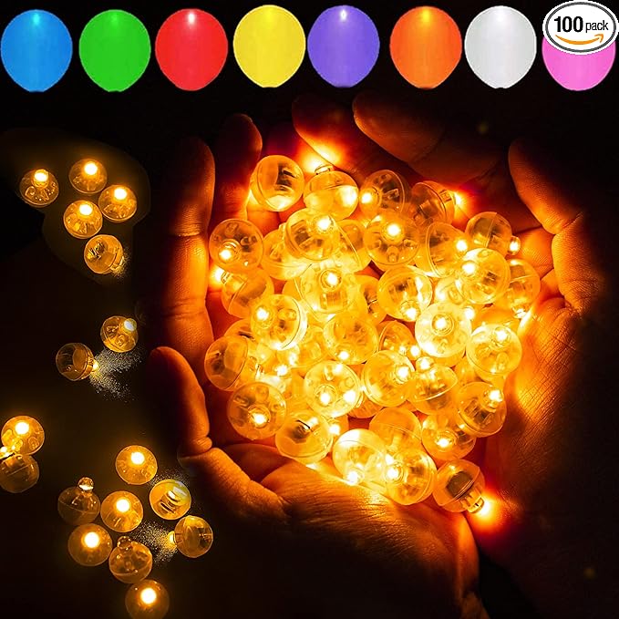100pcs LED Orange Balloon Light Mini Tiny Led Lights, Small Round Led Ball Lamp for Paper Lantern Balloon Indoor Outdoor Party Event Fun Birthday Party Wedding Decoration Supplies