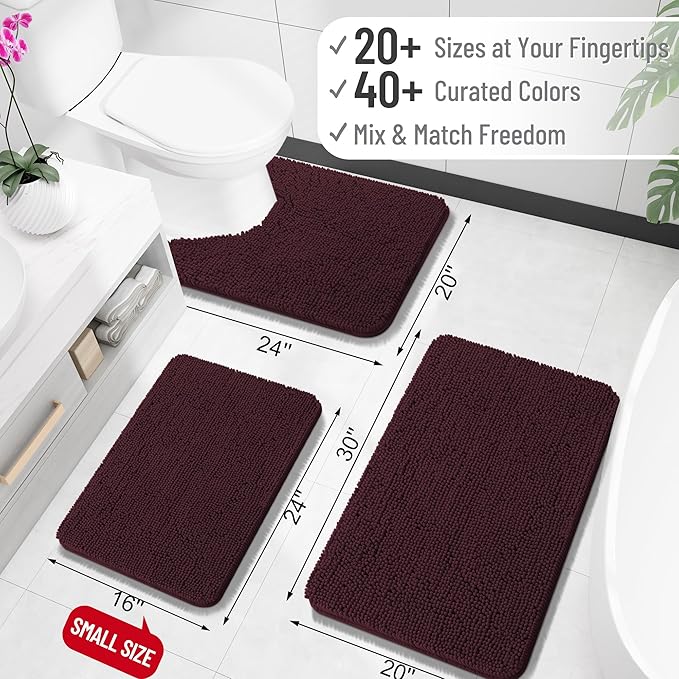 OLANLY Large Bathroom Rugs 70x46, Extra Soft Absorbent Chenille Bath Rugs, Rubber Backing Quick Dry, Machine Washable Bath Mats for Bathroom Floor, Tub and Shower, Home Decor Accessories, Black Cherry