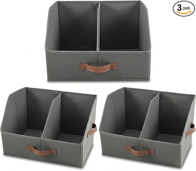 Closet Organizers And Storage - UPGRADED HEIGHT Trapezoid Storage Bin W/ Handles & Adjustable Dividers, Fabric Collapsible Storage Bins For Clothes Storage & Shelf Organizer (3pcs, Medium, Dark Gray)