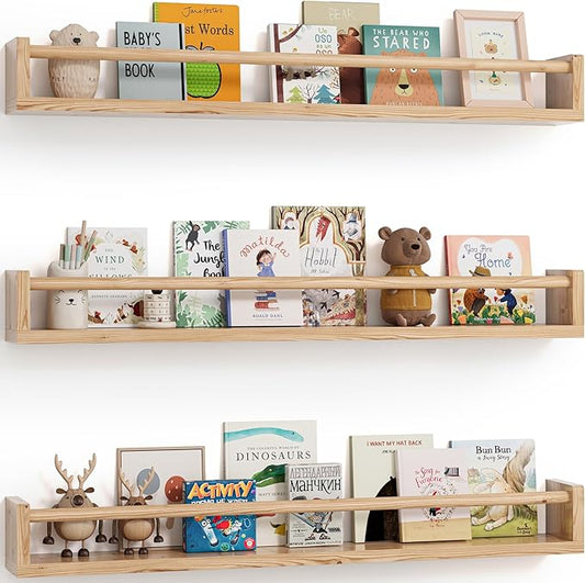 G&W Gruwald Nursery Book Shelves, Set of 3, Wall Bookshelf, Book Shelf for Kids Rooms, Wall Book Shelves for Bedroom Kids, Floating Shelf, Nursery Decor (Wood, 36 Inches)