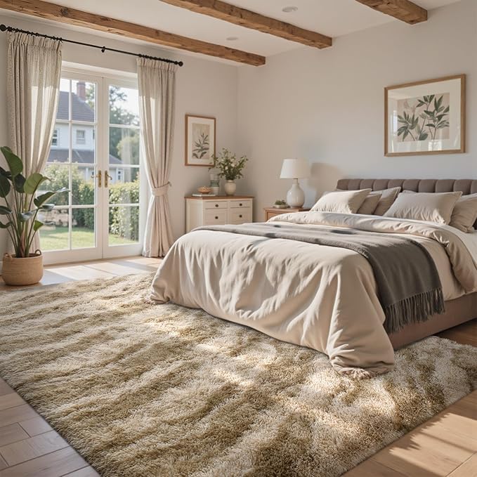 5x7 Feet Area Rugs for Living Room, Zebra Khaki Plush Fluffy Shaggy Bedroom Rugs Non-Slip, Ultra Soft Carpet for Nursery Kids PlayRoom Dorm Office Indoor