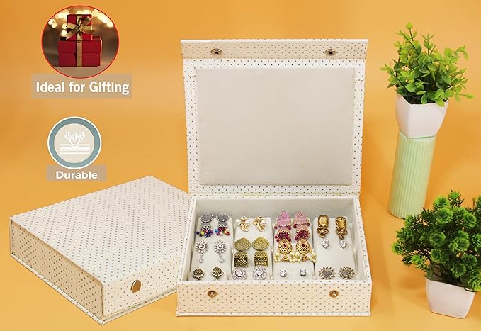 atorakushon PU Leather Makeup jewellery accessories Vanity box to nicely organize the jewellery Jhumka Earrings Cosmetic Necklace and carry it along anywhere easily for Woman (Cream)