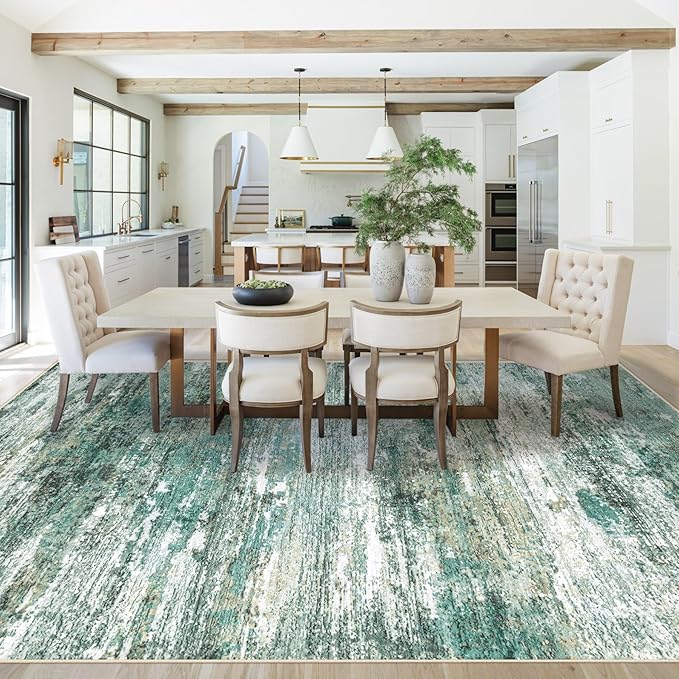 XLUEZ 8x10 Area Rugs for Living Room, Washable Modern Abstract Large Area Rug Neutral Soft Non Slip Kids Rug Stain Resistant Indoor Carpet for Bedroom Nursery Dining Room Playroom(Green, 8'x10')