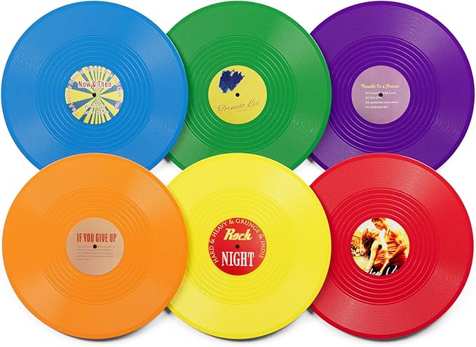 Facmogu 6 Pack Blank Vinyl Records, 12 Inch Fake Vintage Record for Wall Aesthetic, PVC Blank Record for Rock & Roll Music Party Wedding Decoration, Retro Vinyl Records for Studio Room Decor (6 Color)