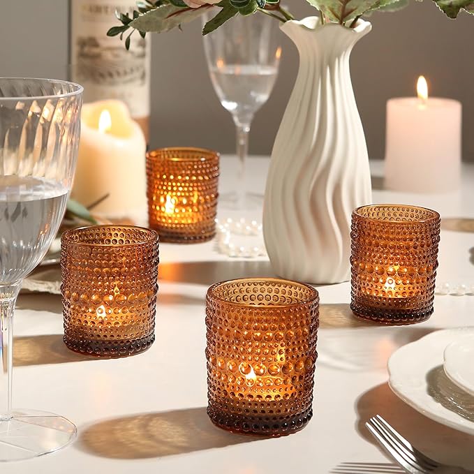 72pcs Amber Votive Candle Holders, 2x2.5in Vintage Glass Small Tea Light Candles Holders for Home Decor, Tealight Candle Holder Decor for Wedding Centerpieces Baby Shower