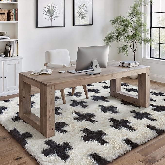 PureCozy Black and White Rug 5x8 for Living Room, Super Soft Modern Shag Rug Washable Fluffy Rugs Indoor Fuzzy Carpet Non-Slip Fluffy Rugs for Bedroom Home Aesthetic Decor