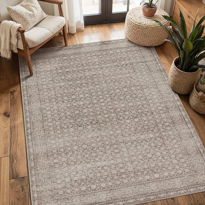 Rugxara 3x5 Washable Entryway Rug, Non Slip Boho Runner Rugs for Hallway, Entrance, Kitchen, Bathroom, Laundry Room, Soft Entryway Carpet, Throw Low Pile Retro Imitation Wool Carpet, Apricot