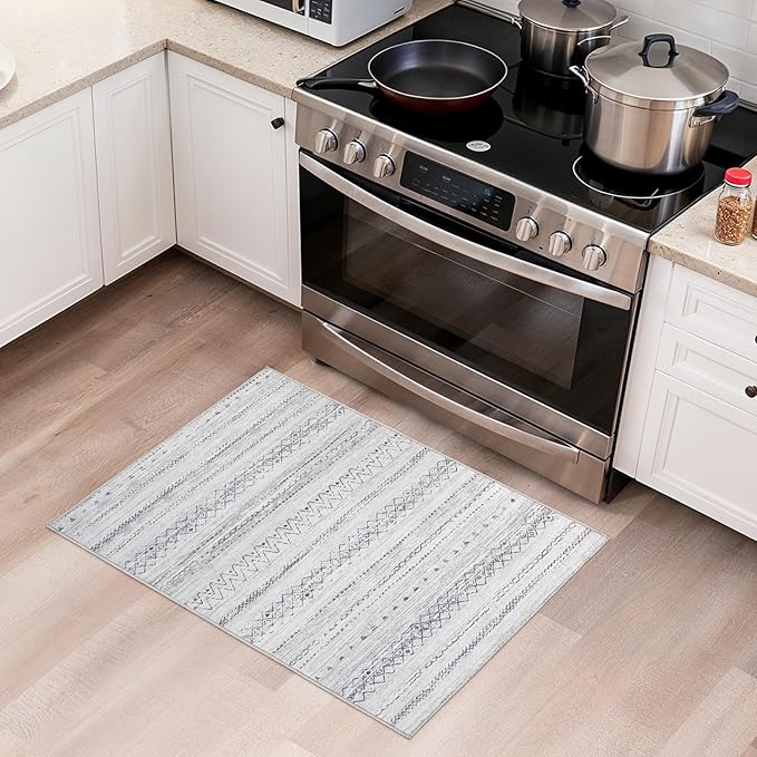 cotiled Washable 2x3 Entryway Rug: Washable Boho Rugs with Non Slip Backing Small Soft Indoor Stain Resistant Carpet for Kitchen Front Lightweight Home Decor Grey