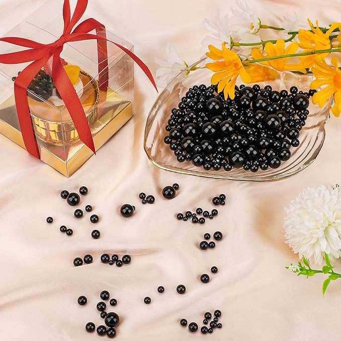 Suream 7500Pcs No Hole Polished Beads for Makeup Brush Organizer, Round Shiny Pearls for Vase Filler, Durable Beads for Wedding Centerpiece, Table Scatter, Home Birthday Party, 4mm/0.15Inch Black