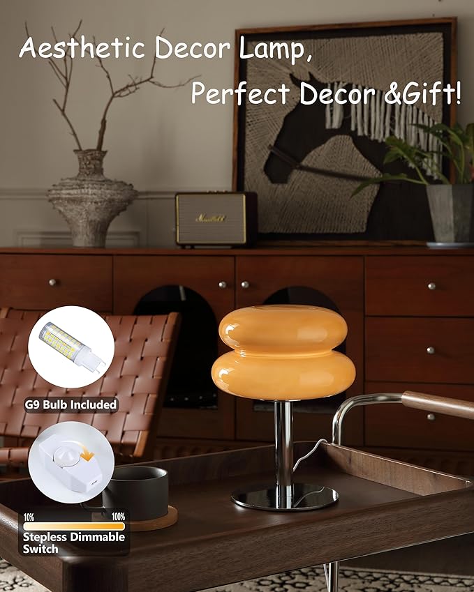 Glivpny Mushroom Lamp Table Lamp for Night Stands,Mid Century Modern Desk Lamps for Bedroom, Vintage Dimmable Bedside Small Lamps, Cute Cool Home Room Aesthetic Decor for Living Room (Copper)