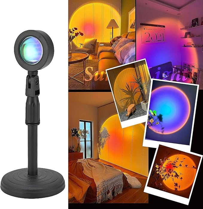 Floor Sunset Lamp Projector, 16 Colors Multicolor USB LED Night Light, 180 Degree Rotation Rainbow Lights for Bedroom, Photography, Party, TIK Tok Live, Christmas Light