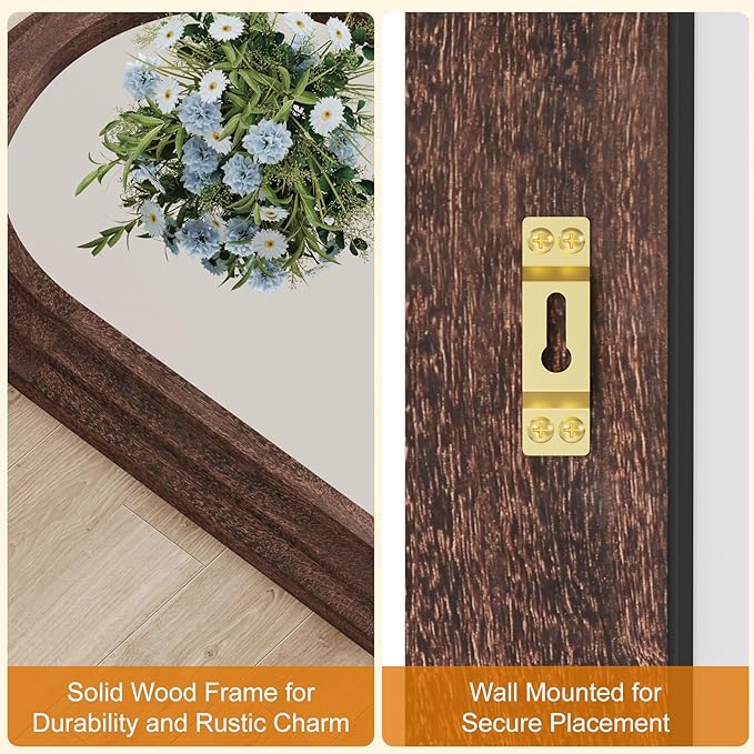 ZHUNFA External Three-Layer Arched Full Length Mirror with Solid Wood Frame,65x22 Modern Farmhouse Decor Standing Mirror Full Length,Wall Mounted,Leaning,Standing for Bedroom,Living Room,Brown.