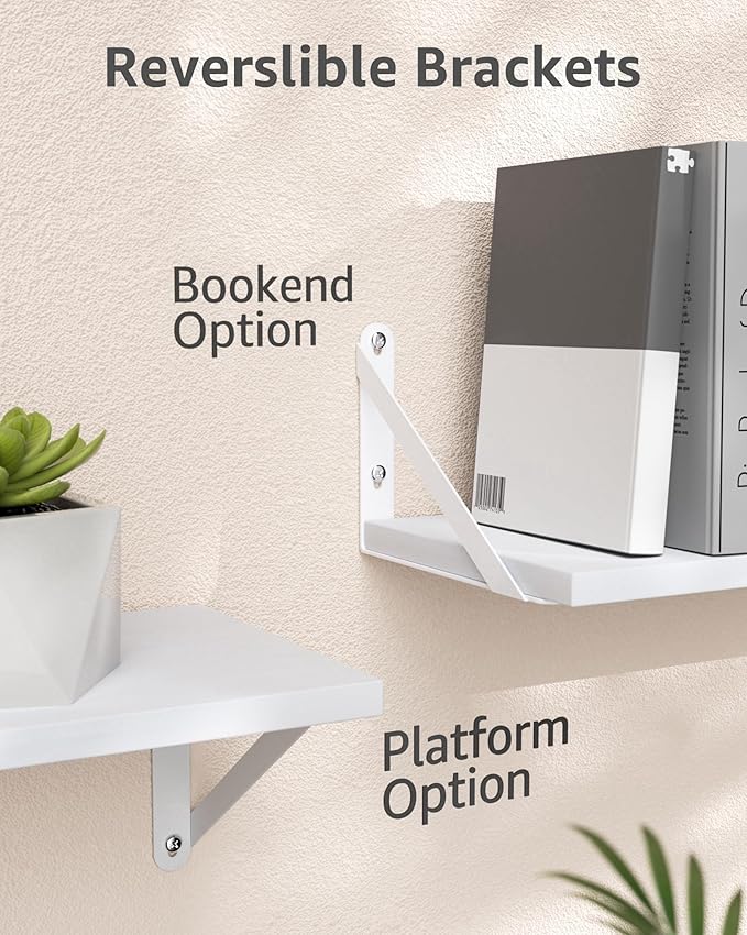 COCOYA Wall Shelves 7.3" Deep Set of 4, Solid Paulownia Wood Wider Longer Sturdy Easy to Install Wall Mounted Bookshelves Storage Shelves Bathroom Home Office Laundry Room Bedroom Organizer White