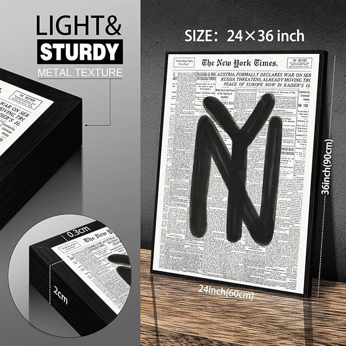 Black and White Newspaper Wall Art Vintage New York City Poster Trendy Minimalist Aesthetic Canvas Prints 24X36 inch Black Framed for Apartment Bedroom Wall Decor