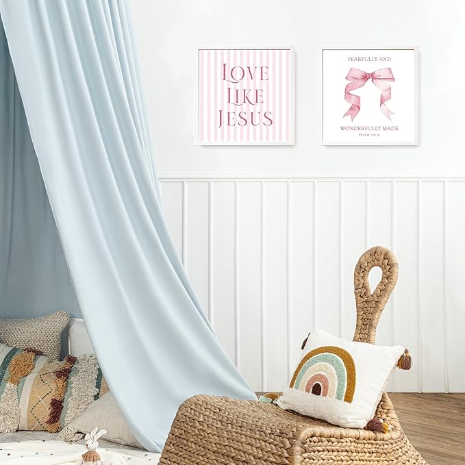 LARTSFRO Coquette Pink Bow Jesus Wall Art Decor Posters, Light Pink Bow Christian Room Bedroom Bathroom Dorm Wall Art Decor Aesthetic for Teen Girls College Gifts, Inspirational Bible Verses Bow Wall Decor, 10x10 Inch Set of 4 Bow Pictures (UNFRAMED)