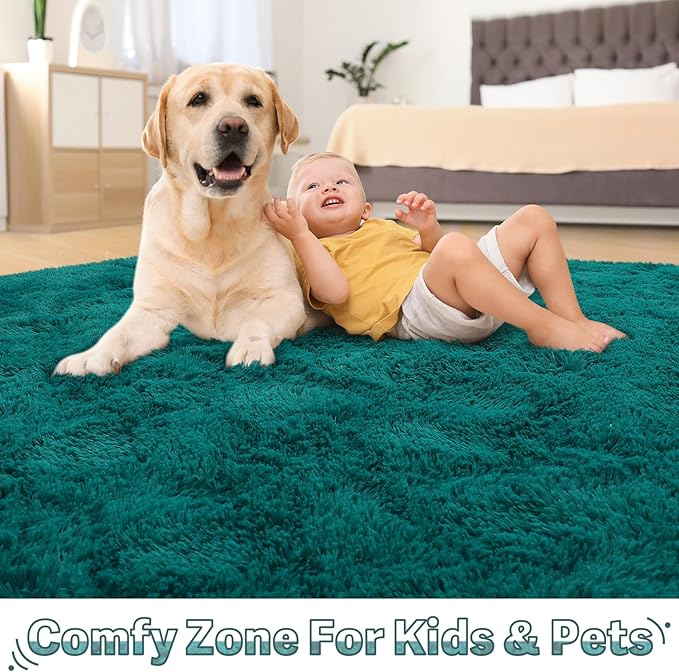 BENRON Fluffy Rugs for Living Room 6x9 Teal Green, Washable Large Area Rugs for Bedroom Dining Table Office Kids Nursery Room, Washable Indoor Floor Carpets