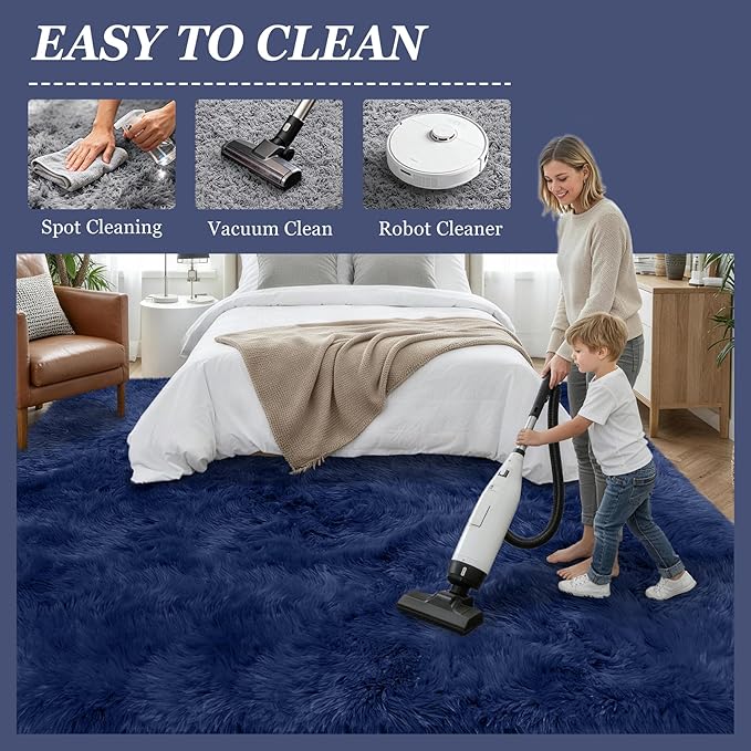 Fluffy 5x7 Area Rugs for Living Room Bedroom: Ultra Soft Shag Rug Non-Slip Non-Shedding Small Plush Bedside Rug Indoor Floor Carpets for Kids Room Playroom Entryway Nursery Dorms Home Decor Blue
