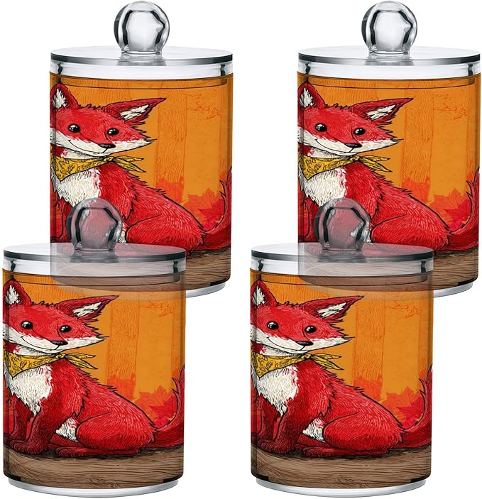 2 Pack Apothecary Jars,Sit Fox Stream Art Bathroom Vanity Storage Organizer Set,Small Clear Plastic Storage Jars Bathroom Canister for Cotton Swabs,Rounds,Balls,Qtips,Makeup Sponges