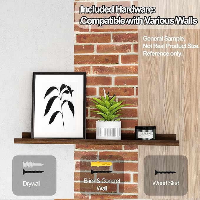 Floating Shelves for Wall Decor, Long Wall Mounted Storage Shelf for Bedroom, Living Room, Bathroom, Kitchen, Nursery, Display Picture Ledge Shelf with Lip Set of 2-24 Inches, Walnut