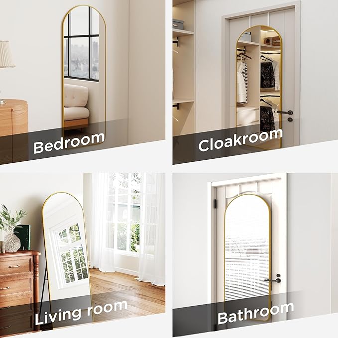 SCWF-GZ 57x20 Door Hanging Full Length Mirror, Floor (Height 5.7ft just Body in1.3ft) Wall Mounted Metal Frame Arch Dressing Mirrors for Bedroom Bathroom Living Room 57 inch Gold