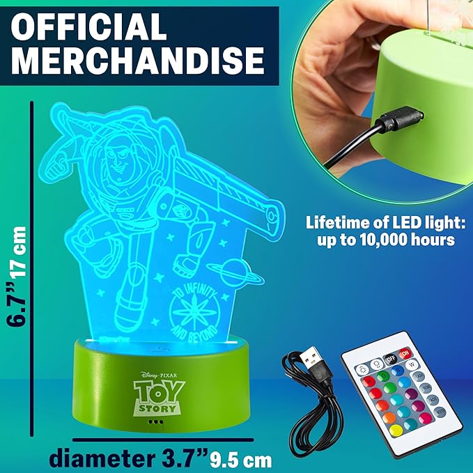 Get Trend Disney Toy Story 3D Illusion Night Light for Kids, Buzz Lightyear, 16 Colors, 4 Lighting Modes, Dimmable, LED Desk Lamp, Bedroom Decor, Gifts for Boys, Girls (Multi Toy Story)