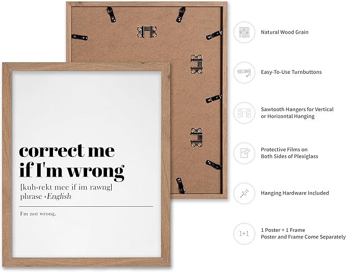 Poster Master Typography Poster - Retro Dictionary Print - Correct Me If I'm Wrong Definition, Book Page, Funny - Gift for Colleague, Friend - Wall Decor for Home, Office, 11x14 Beige Framed
