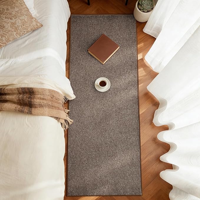 FinRèc 2x6 Washable Runner Rugs for Kitchen Hallway Bedroom, Low Pile Thin Rug Solid Color, Non-Slip Carpet Indoor for Home Decor (Brown/White)