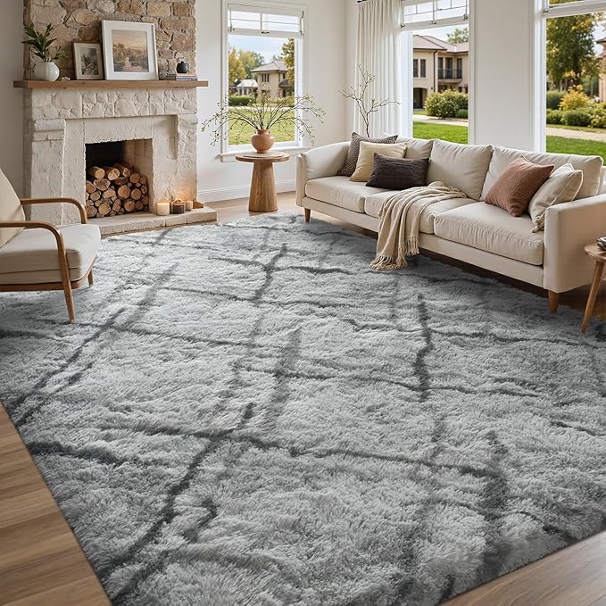 5x7 Area Rugs for Living Room, Grey Plush Fluffy Shaggy Bedroom Rugs Non-Slip, Ultra Soft Carpet for Nursery Kids PlayRoom Dorm Office Indoor