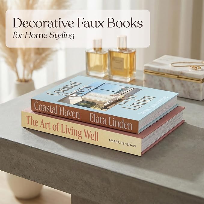 MESMOS Set of 2 Decorative Coffee Table Books, Interior Design Faux Book Storage Boxes for Bookshelf Decor & Living Room Home Decor, Hardcover Decorative FakeBooks Decoration, Home & Living Edition