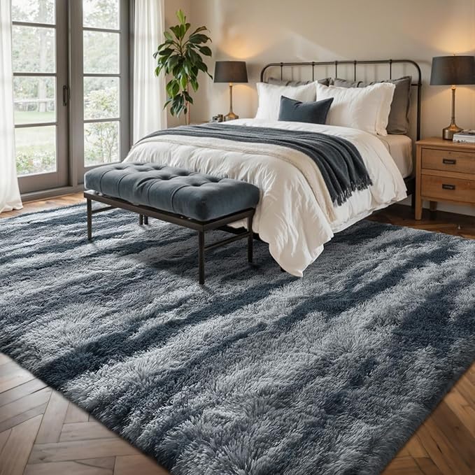 5x8 Ft Large Shag Plush Rugs for Living Room, Ultra Soft Fluffy Furry Area Rugs Non-Slip Carpet for Bedroom, Nursery, Kids Room,Dorm, Aesthetic Home Decor (Blue)