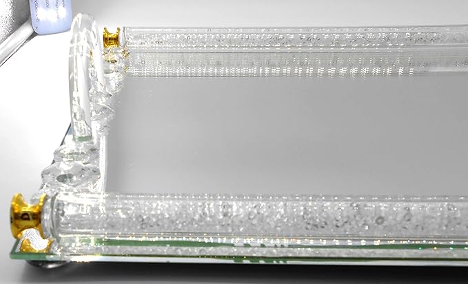 Rectangle mirrored and crystal tray cosmetic Makeup tray Jewelry trinket tray Organizer Vanity tray Mirrored Decorative tray Dresser Desert or cookie tray Perfume Skin care 15” x 10” x 3” Home decorat