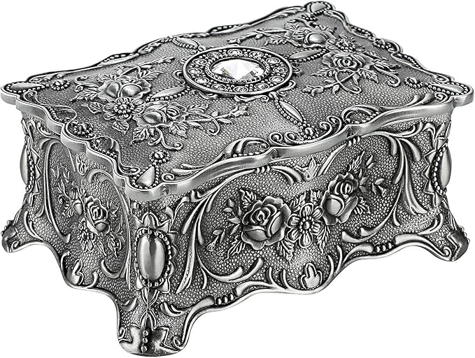 Hipiw Vintage Jewelry Organizer Box - Metal Trinket Storage Box Ornate Treasure Chest Box Jewelry Decorative box Keepsake Gift Box Case for Women,4.9"x3.4"x2.7"