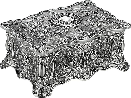 Hipiw Vintage Jewelry Organizer Box - Metal Trinket Storage Box Ornate Treasure Chest Box Jewelry Decorative box Keepsake Gift Box Case for Women,4.9"x3.4"x2.7"