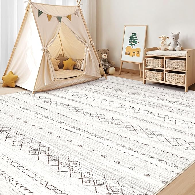 cotiled 9x12 Area Rug Living Room: Washable Boho Rugs with Non Slip Backing Large Soft Indoor Stain Resistant Carpet for Bedroom Farmhouse Dining Room Lightweight Home Decor Brown