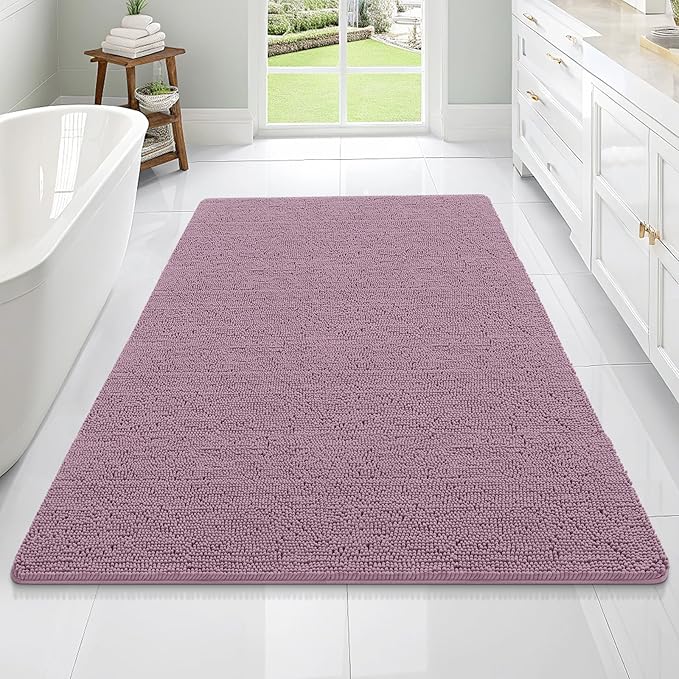 OLANLY Large Bathroom Rugs 70x46, Extra Soft Absorbent Chenille Bath Rugs, Rubber Backing Quick Dry, Machine Washable Bath Mats for Bathroom Floor, Tub and Shower, Home Decor Accessories, Deep Plum