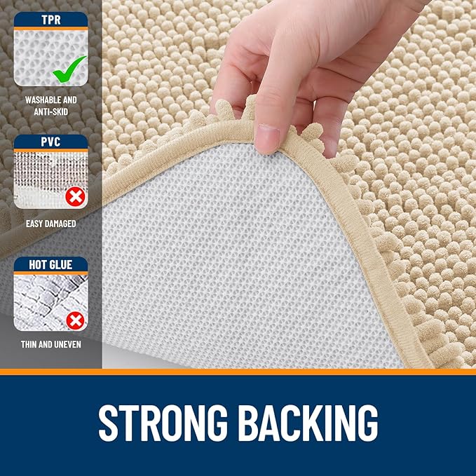 OLANLY Bathroom Runner Rugs 59x24, Extra Soft Absorbent Chenille Bath Rugs, Rubber Backing Quick Dry, Machine Washable Long Bath Mats for Bathroom Floor, Tub and Shower, Home Decor Accessories, Beige