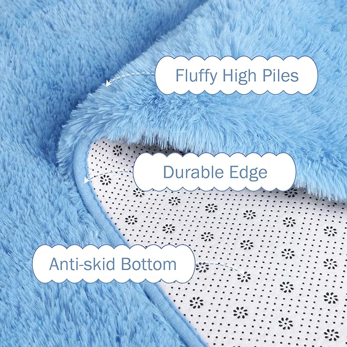 BENRON Light Blue Fluffy Rugs for Living Room Bedroom 4x6, Soft Plush Fuzzy Shaggy Rugs for Kids Girls Boys Room Decor, Washable Indoor Floor Carpets