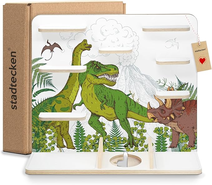 stadtecken Wooden Shelf for Music Box I Suitable for The Toniebox and Tonies I Perfect Storage in The Children's Room I for Setting up or Hanging (Dinomania)
