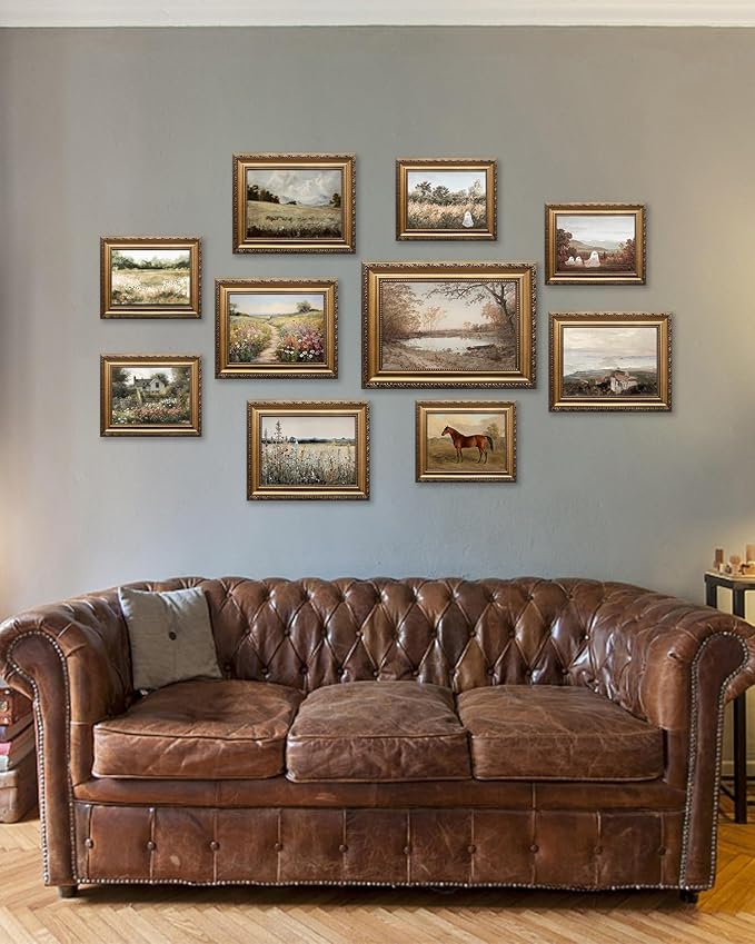 KBKBART Gold Framed Vintage Wall Art, Vintage Horse Painting Farmhouse Decor, Rustic Antique Equestrian Art Prints Wall Decor, Western Animal Picture Wall Hanging Decor for Living Room, Bathroom, Office, Bedroom(9"x12")