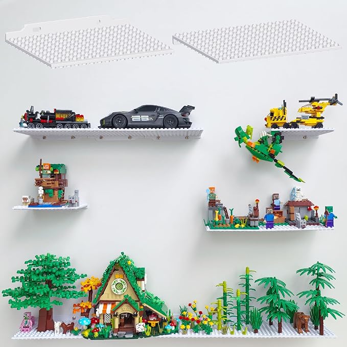 LRANFOW 6 Pack Wall Display Shelves with Dual Sided Building Studs, 4x5 Inch Baseplate Shelf Compatible with Lego Building Bricks for Organized Storage & Modern Room Deco Builders Gift, 16x13 Studs