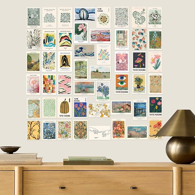 KBKBART Eclectic Wall Decor, 50Pcs Eclectic Wall Art Prints, Colorful Maximalist Decor Boho Gallery Wall Collage Kit, Vintage Famous Artists Painting Pictures Aesthetic Poster for Funky Room Decor, Home Decor for Bedroom Dorm